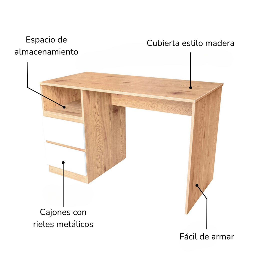 Combo Escritorio con Cajones + Silla de Oficina Gris