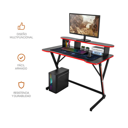Escritorio para Computadora Moderno con Repisa Rojo