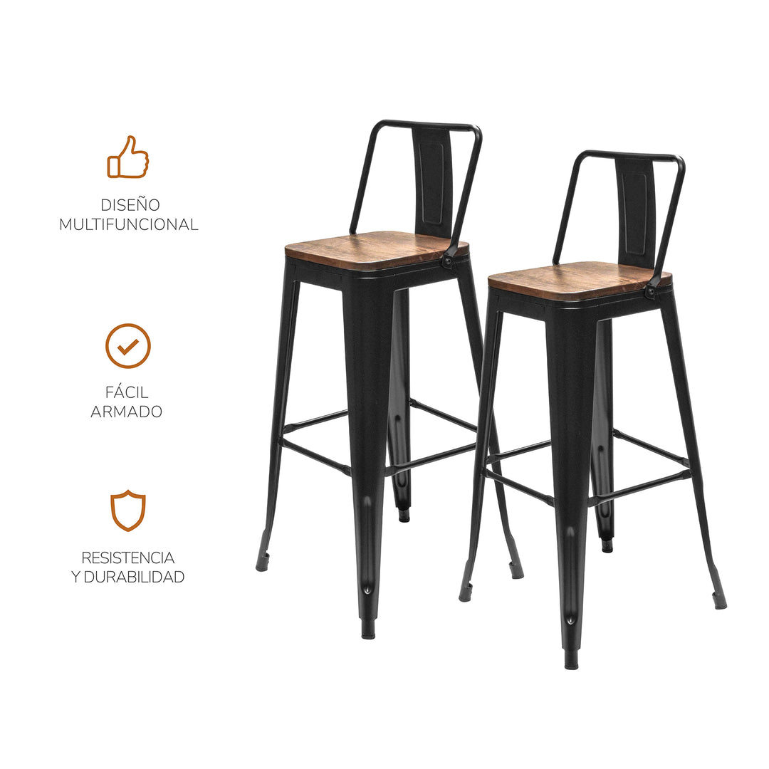 Set 2 Bancos Altos con Mini Respaldo Negro y Café