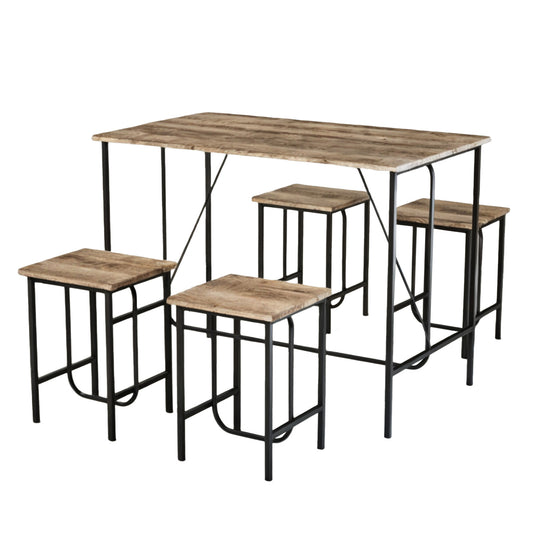 Set Comedor Mesa Rectangular + 4 Bancos Café y Negro