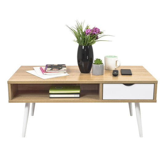 Mesa de Centro Lome con Cajón y Entrepaño Beige y Blanca