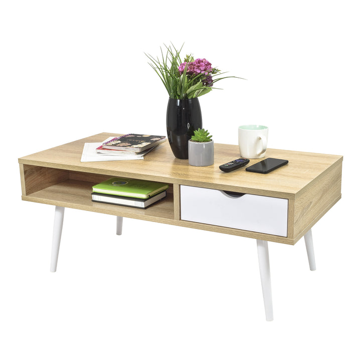 Mesa de Centro Lome con Cajón y Entrepaño Beige y Blanca