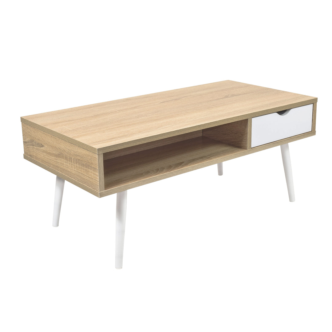 Mesa de Centro Lome con Cajón y Entrepaño Beige y Blanca