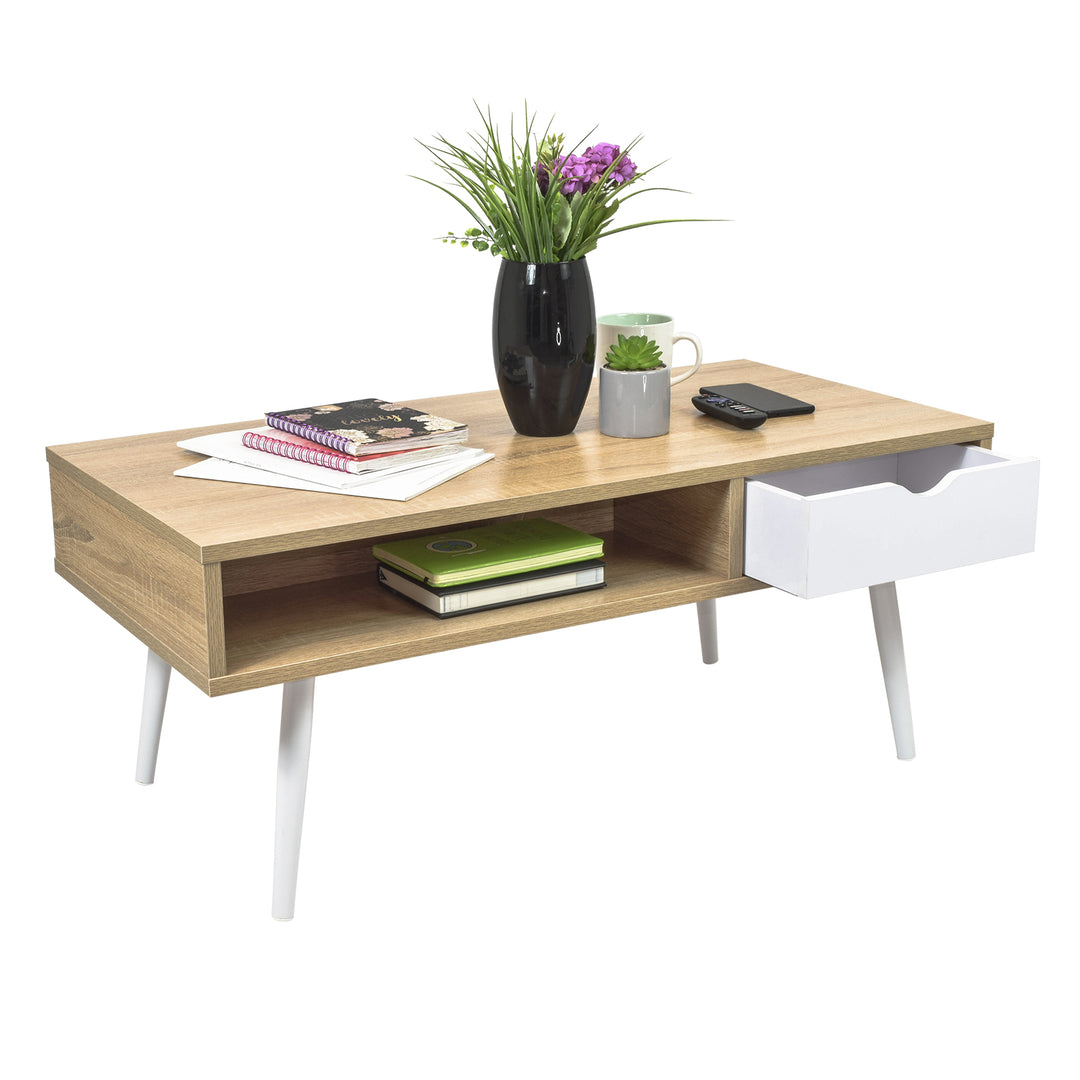 Mesa de Centro Lome con Cajón y Entrepaño Beige y Blanca