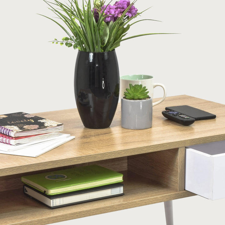 Mesa de Centro Lome con Cajón y Entrepaño Beige y Blanca