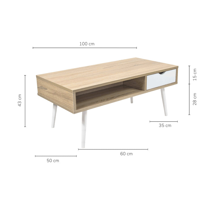 Mesa de Centro Lome con Cajón y Entrepaño Beige y Blanca