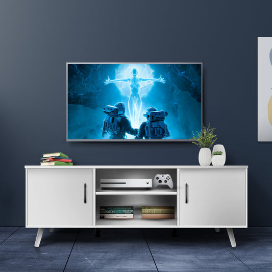 Mueble de TV Lucca-B con Puertas y Entrepaños Blanco