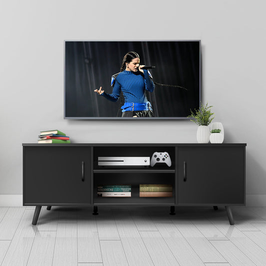 Mueble de TV Lucca-N con Puertas y Entrepaños Negro