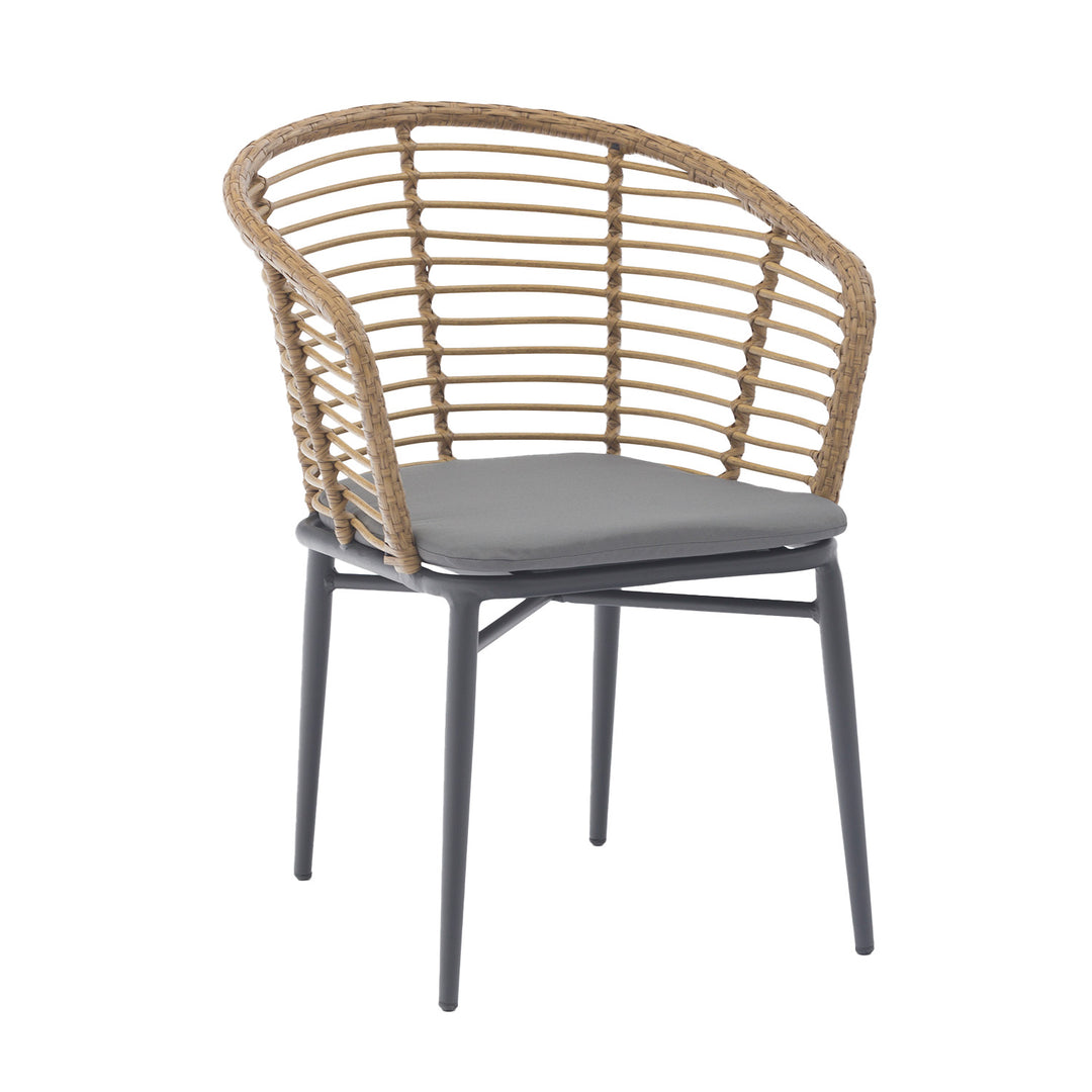 Set 4 Sillas de Exterior con Respaldo de Ratán y Cojín Café y Gris