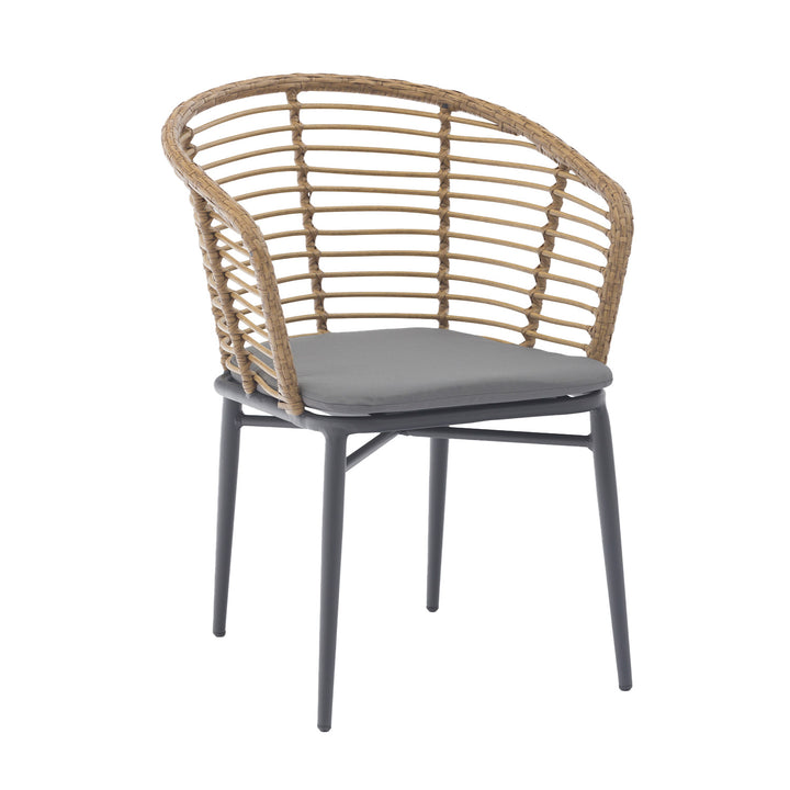 Set 4 Sillas de Exterior con Respaldo de Ratán y Cojín Café y Gris