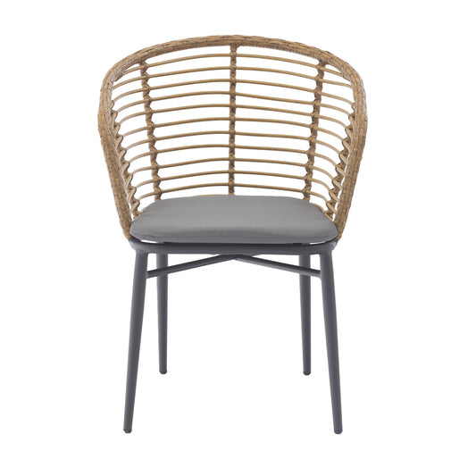 Set 4 Sillas de Exterior con Respaldo de Ratán y Cojín Café y Gris