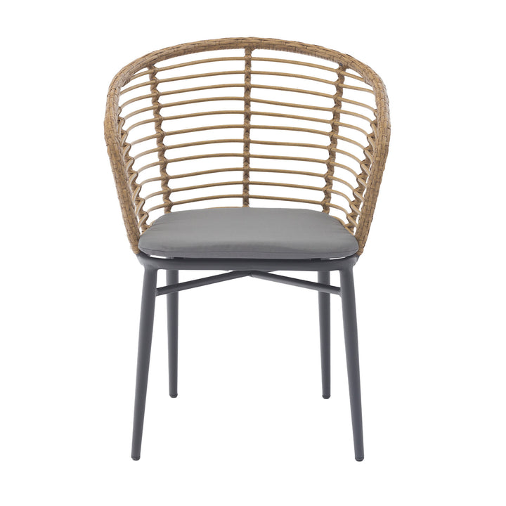 Set 4 Sillas de Exterior con Respaldo de Ratán y Cojín Café y Gris