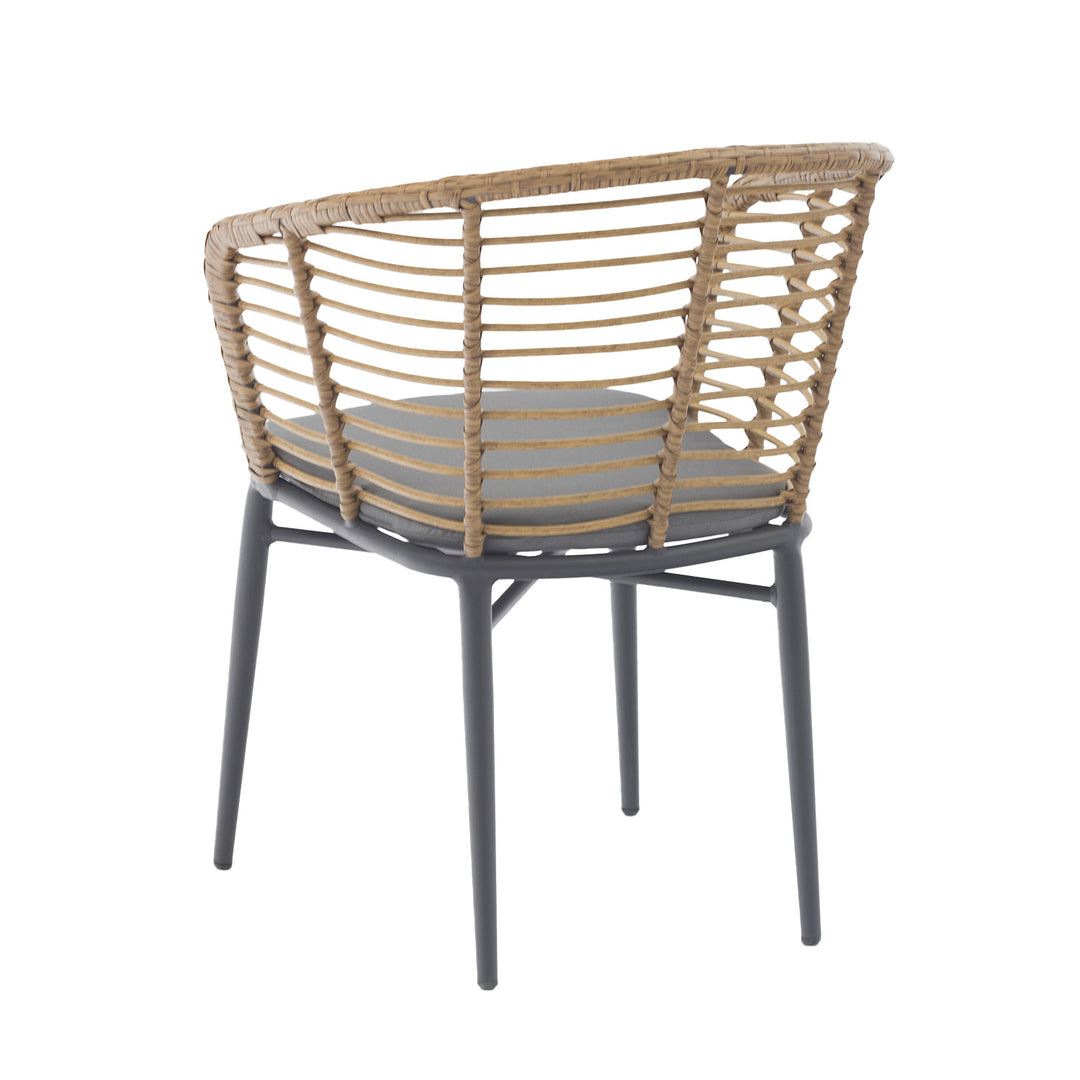Set 4 Sillas de Exterior con Respaldo de Ratán y Cojín Café y Gris