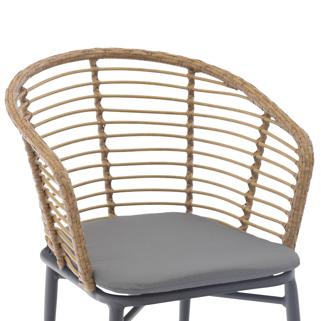 Set 4 Sillas de Exterior con Respaldo de Ratán y Cojín Café y Gris