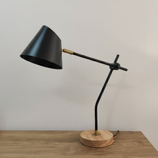 Lámpara de Mesa LED Moderna Negra Base Madera