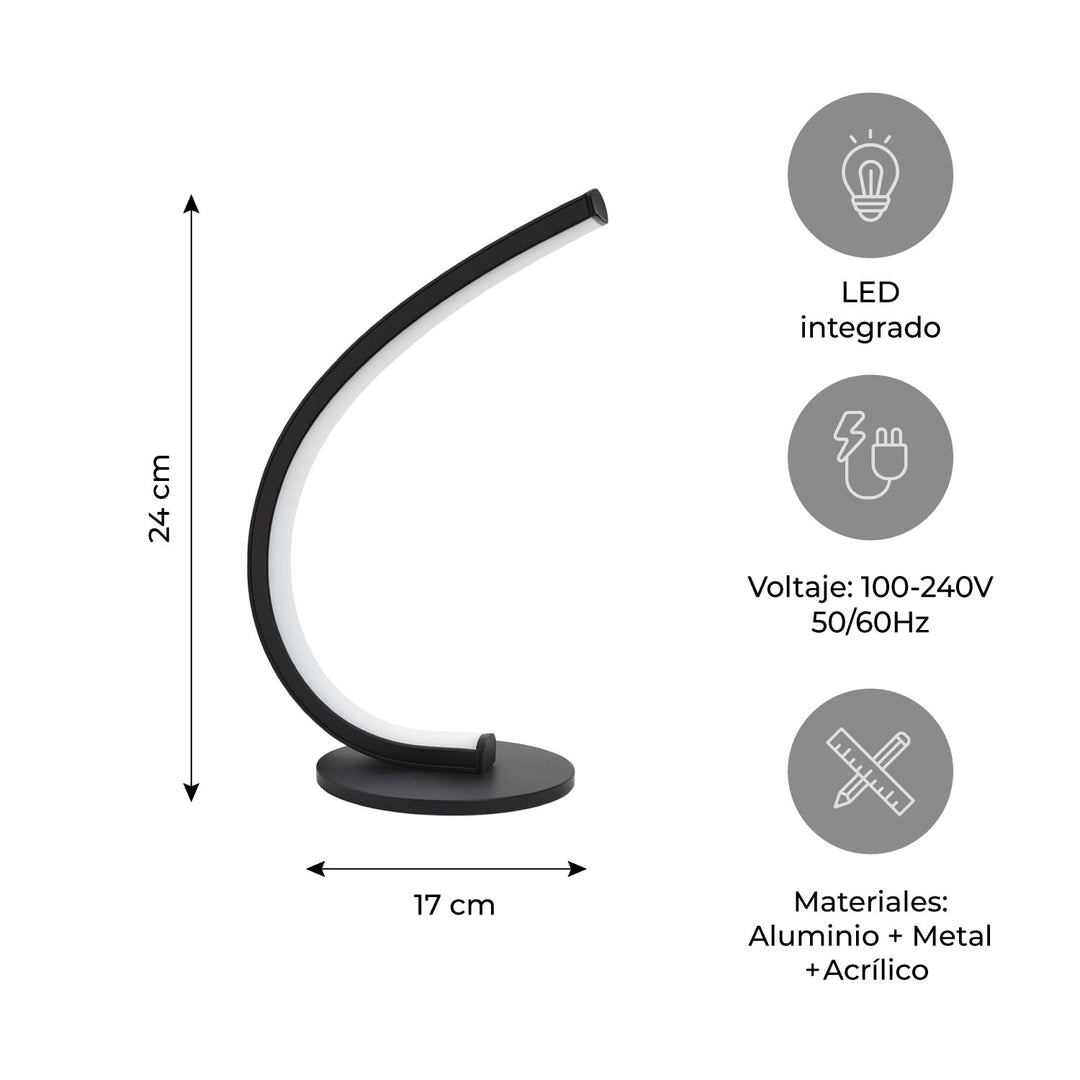 Lámpara de Mesa LED Integrado Curva Negra