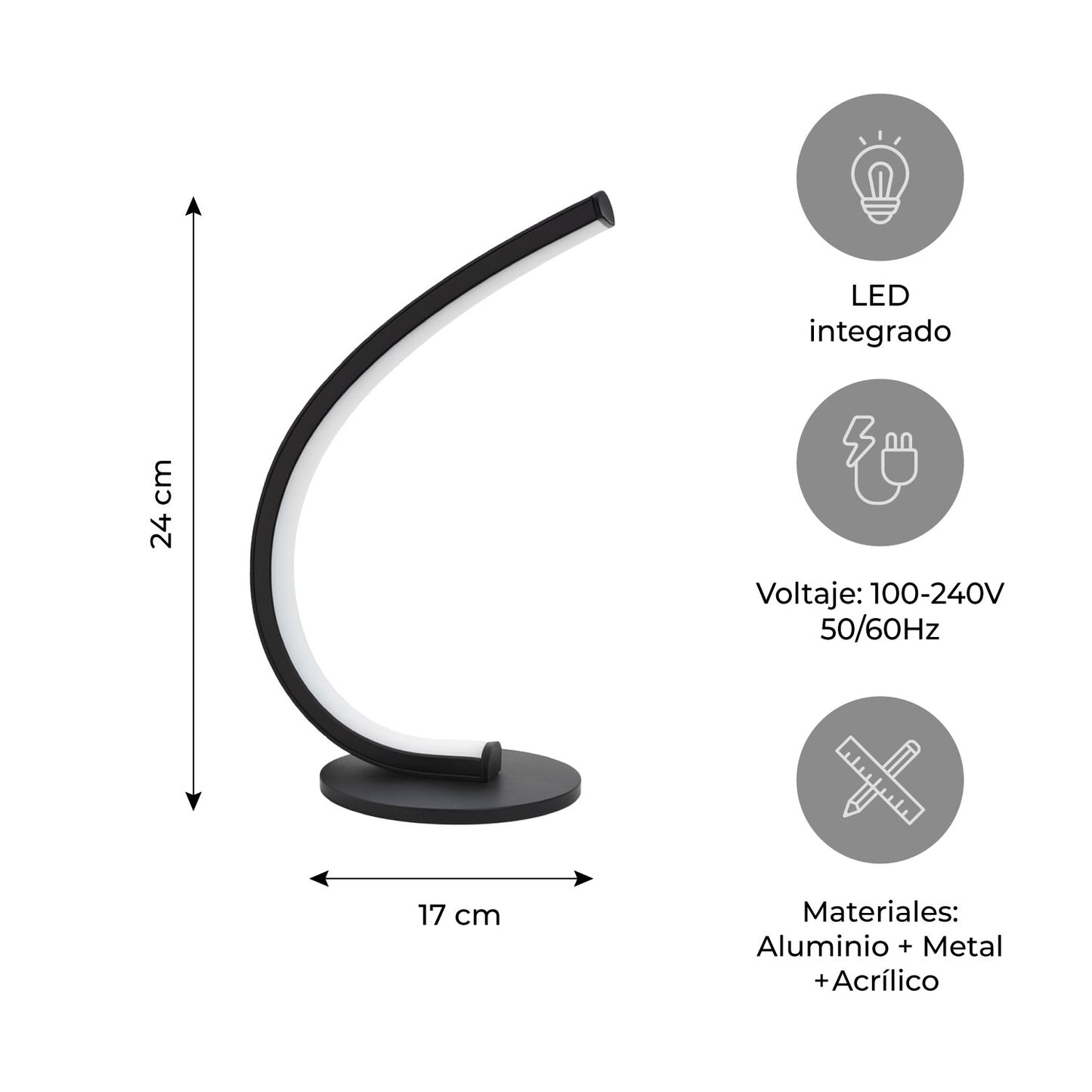 Lámpara de Mesa LED Integrado Curva Negra