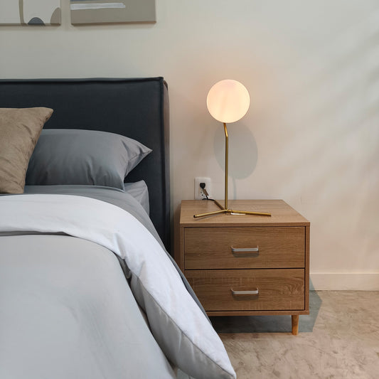 Lámpara de Mesa LED Esférica Base Dorada