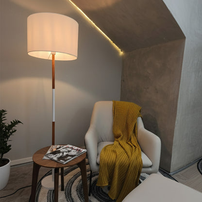 Lámpara de Pie LED Moderna Blanca Detalles Madera
