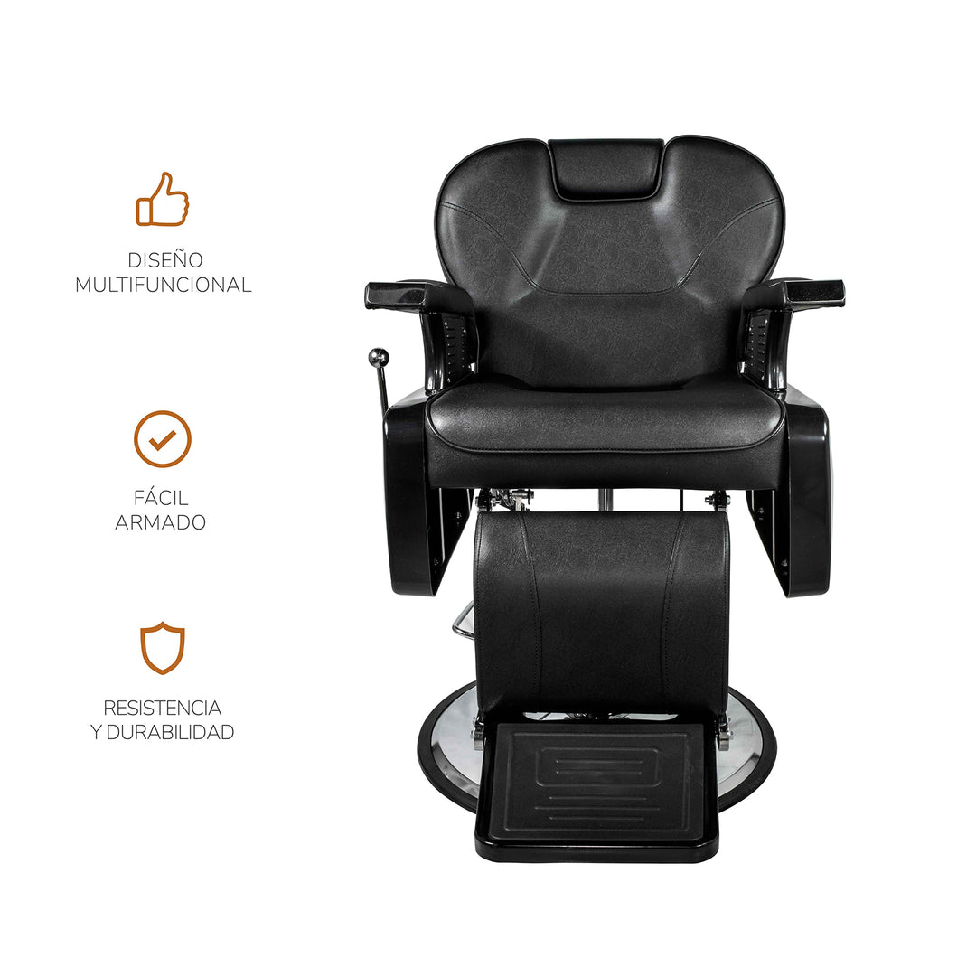 Silla Barbería Luxur Reclinable con Descansa Pies Negra