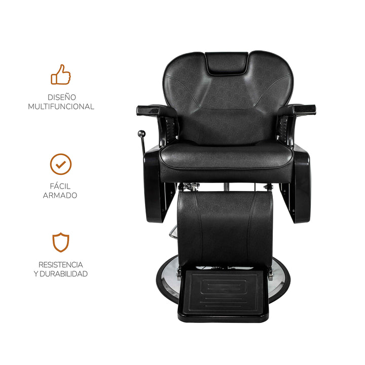 Silla Barbería Luxur Reclinable con Descansa Pies Negra