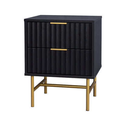 Buró Moderno Diseño Acanalado con 2 Cajones Negro y Dorado