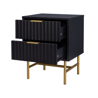 Buró Moderno Diseño Acanalado con 2 Cajones Negro y Dorado