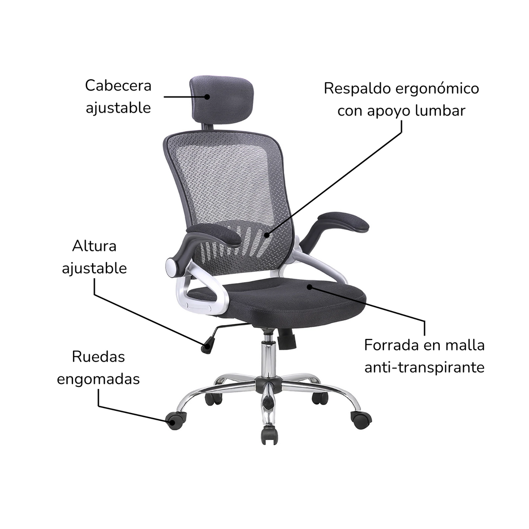 Silla de Oficina Megaplus-G con Cabecera Gris