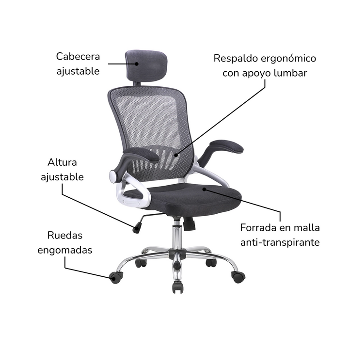 Silla de Oficina Megaplus-G con Cabecera Gris