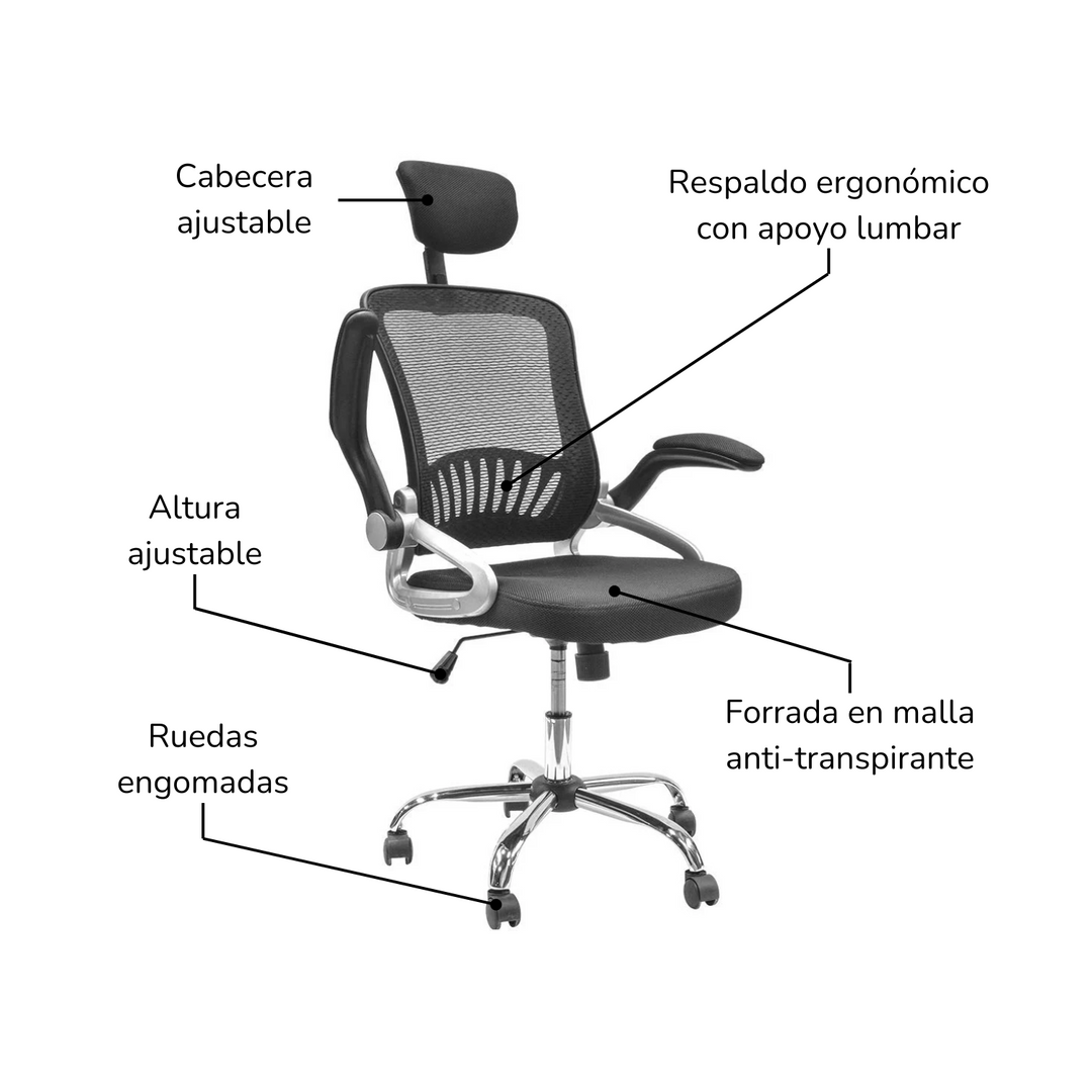 Silla de Oficina Megaplus con Cabecera Negra