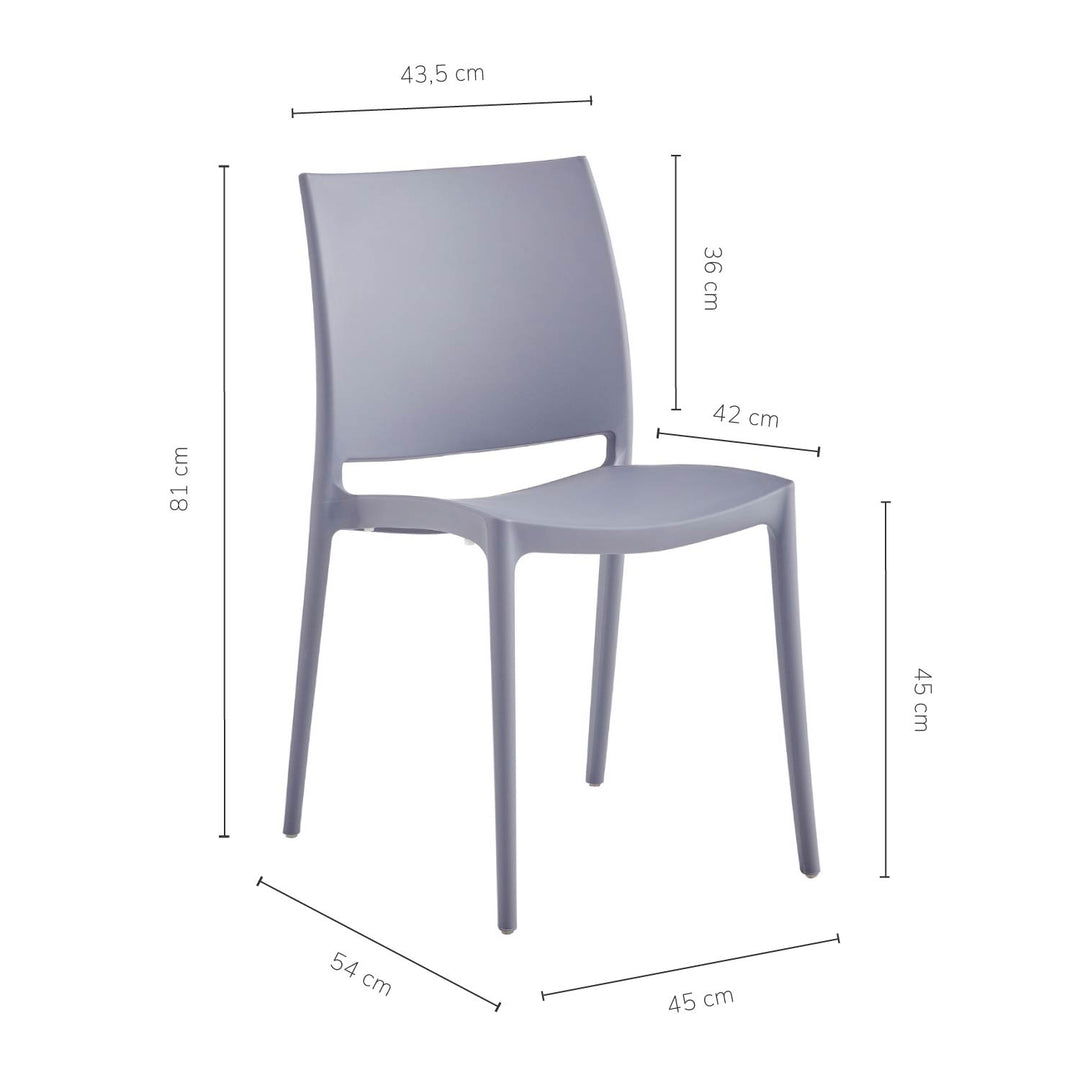 Set 4 Sillas de Comedor de Plástico Apta Exterior Gris