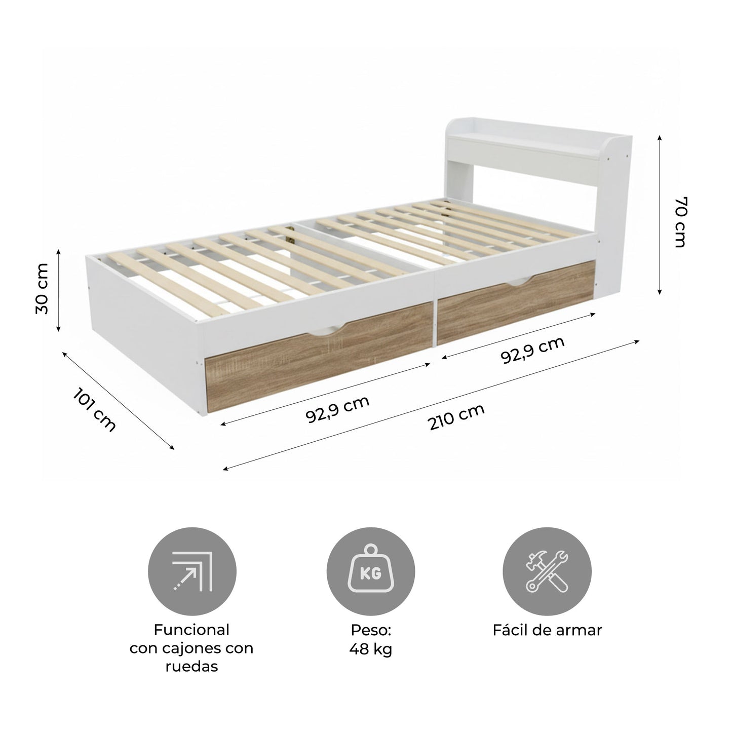 Cama Individual Nórdica con Cajones