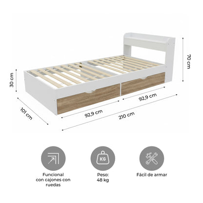 Cama Individual Nórdica con Cajones