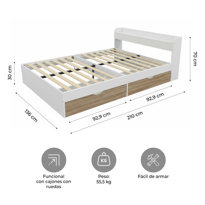 Cama Matrimonial Nórdica con Cajones