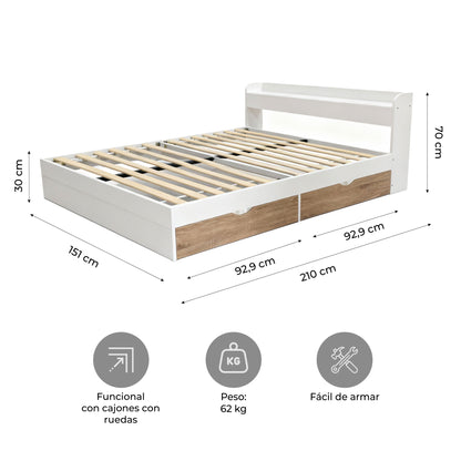 Cama Queen Nórdica con Cajones