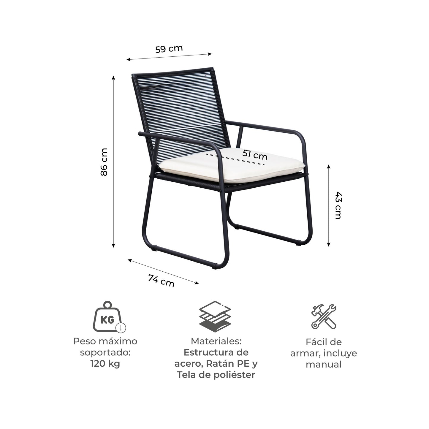 Set de Exterior Ruko Sillas + Sofá + Mesa de Centro