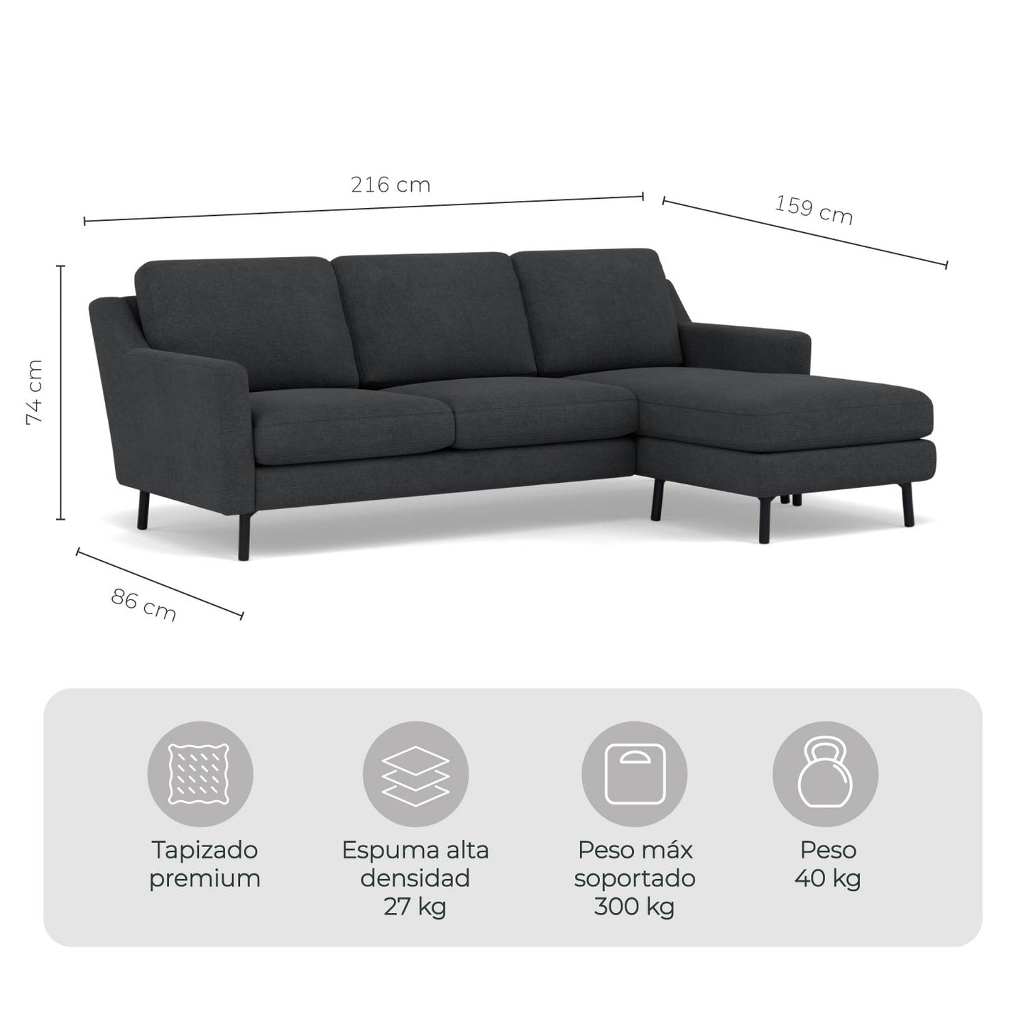 Sala Esquinero Sofá Modular Sevilla Gris Oscuro