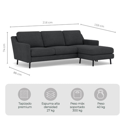 Sala Esquinero Sofá Modular Sevilla Gris Oscuro