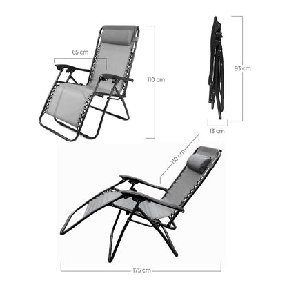 Set 2 Sillas Camastro Reclinables Gris