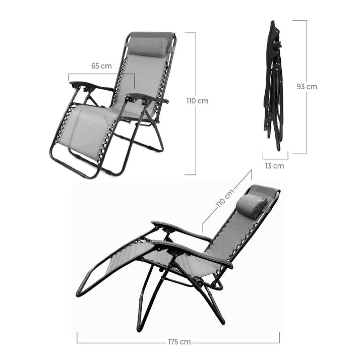 Set 2 Sillas Camastro Reclinables Gris