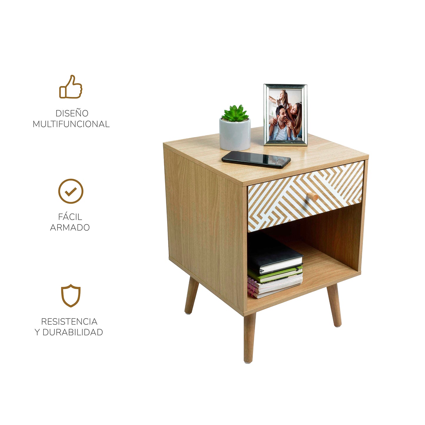 Buró Moon con Cajón y Entrepaño Beige y Blanco