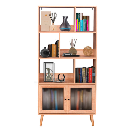 Librero Vertical con Estantes y Puertas de Vidrio