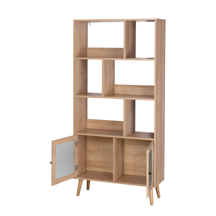 Librero Vertical con Estantes y Puertas de Vidrio