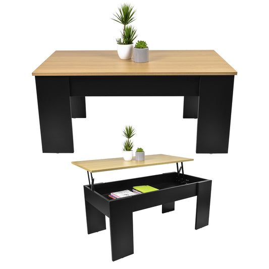 Mesa de Centro Nogal con Compartimento Interno Negro y Beige