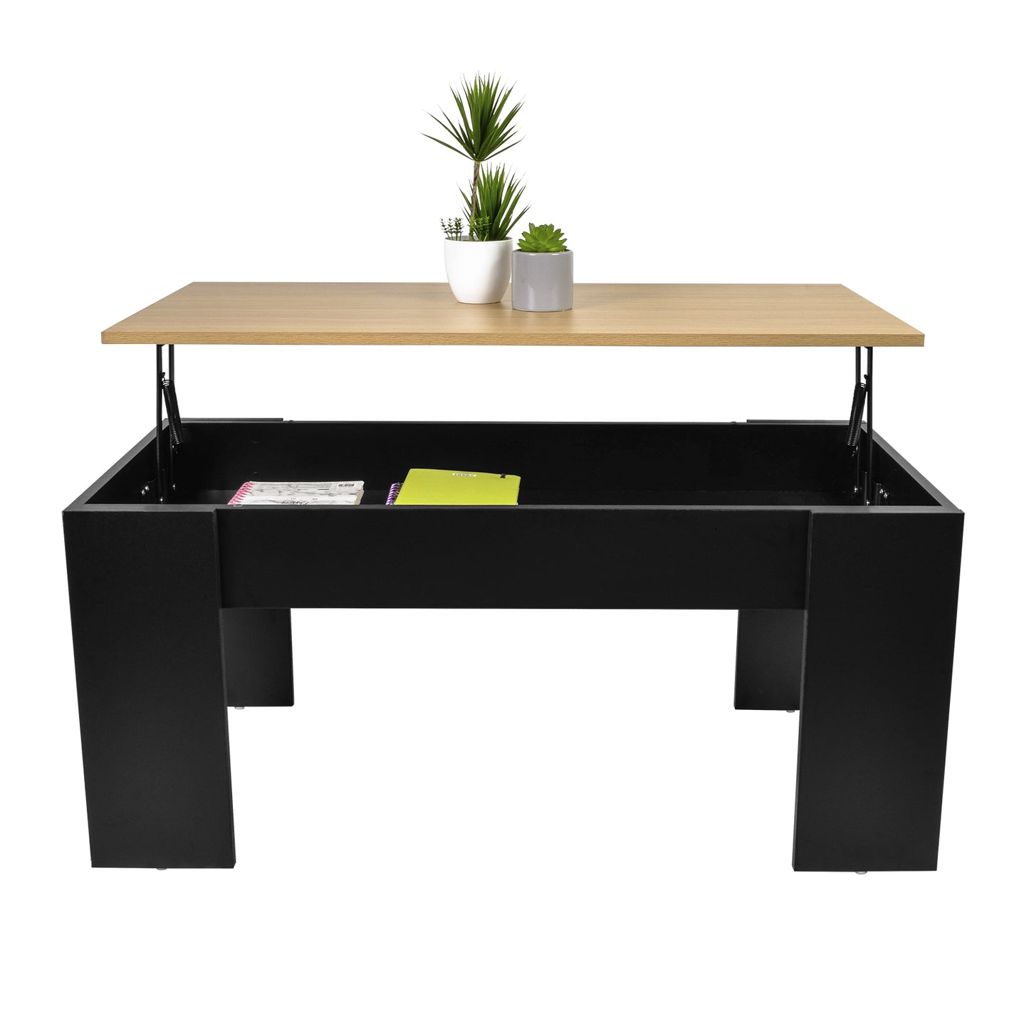 Mesa de Centro Nogal con Compartimento Interno Negro y Beige
