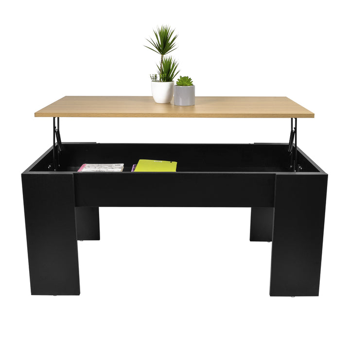 Mesa de Centro Nogal con Compartimento Interno Negro y Beige