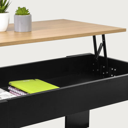 Mesa de Centro Nogal con Compartimento Interno Negro y Beige