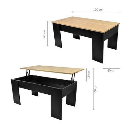 Mesa de Centro Nogal con Compartimento Interno Negro y Beige