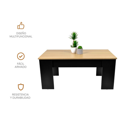 Mesa de Centro Nogal con Compartimento Interno Negro y Beige