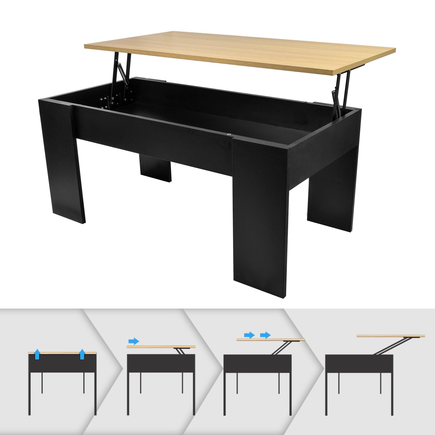 Mesa de Centro Nogal con Compartimento Interno Negro y Beige